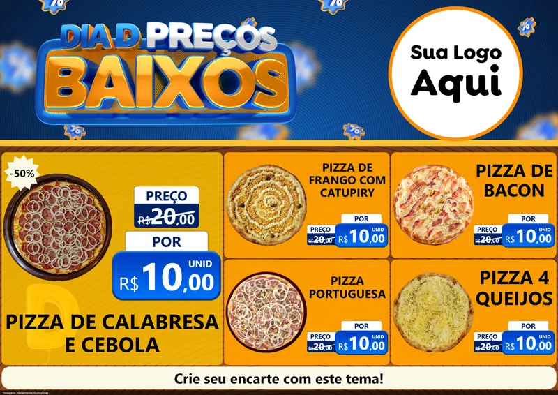 Modelo de Encarte para Encarte A4 Horizontal com o tema Dia D Preço Baixo para Pizzaria