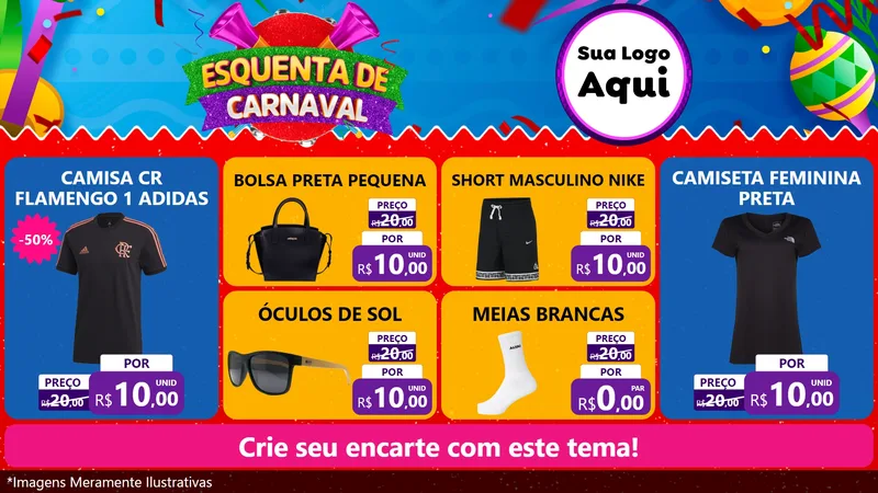 Modelo de TV para TV Horizontal com o tema Esquenta de Carnaval para Roupas e acessórios