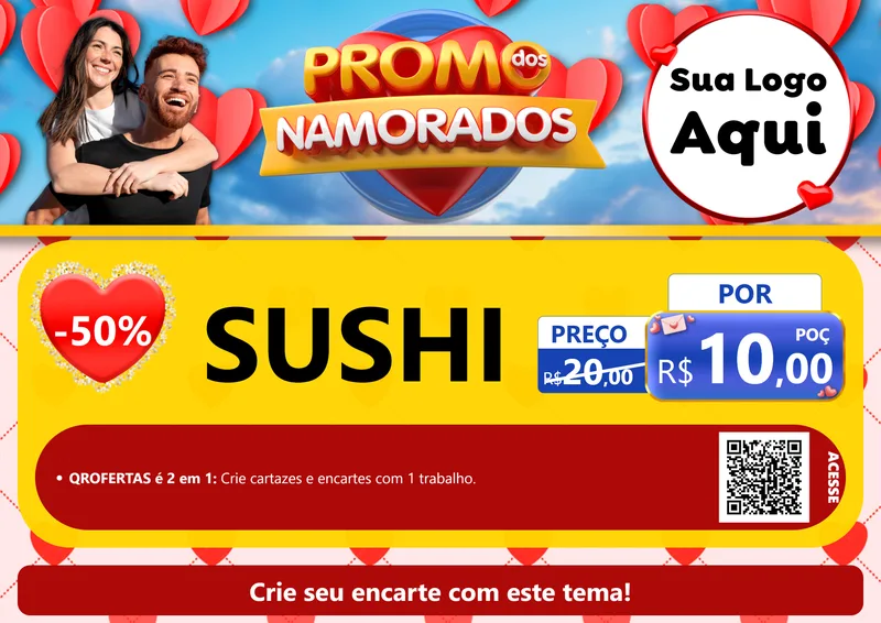 Modelo de Cartaz para Cartaz A4 Horizontal com o tema Promo dos Namorados para Comida japonesa