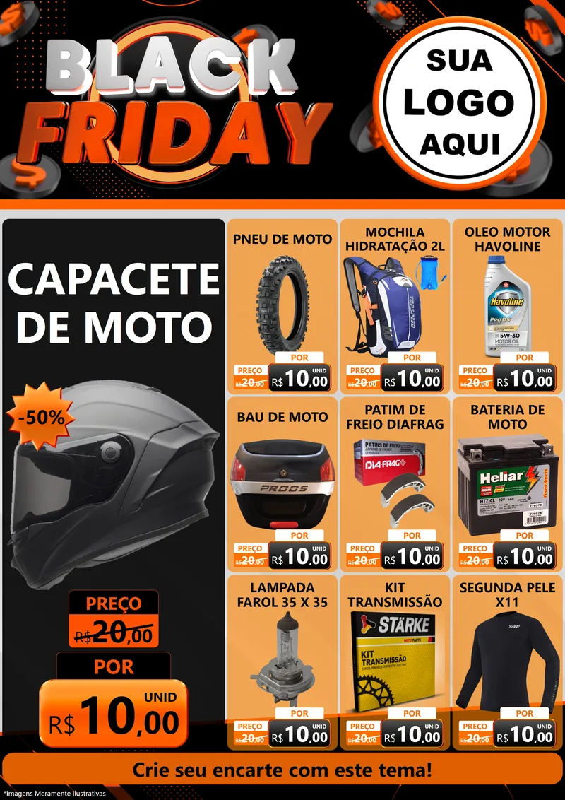 Modelo de Encarte para Encarte A4 Vertical com o tema Black Friday para Moto peças