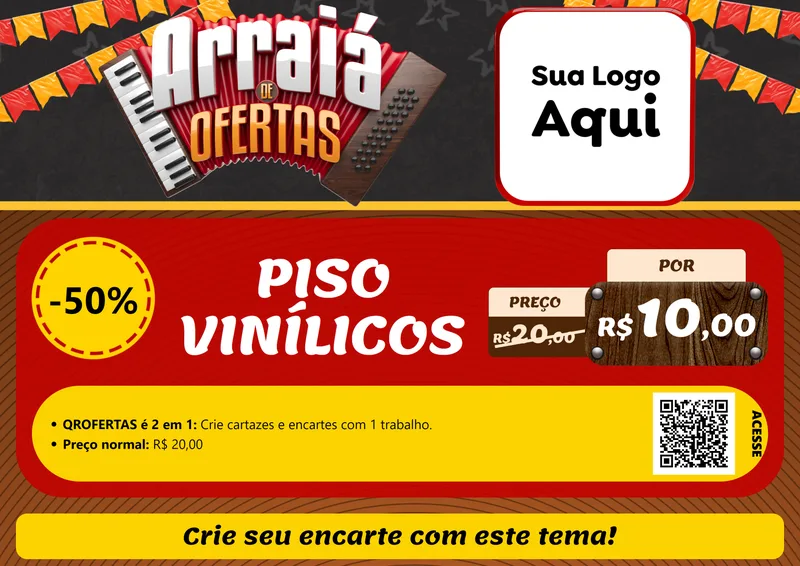 Modelo de Cartaz para Cartaz A4 Horizontal com o tema Arraiá de Ofertas - Junina para Material para Construção