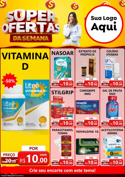 Modelo de Encarte para Encarte A4 Vertical com o tema Super Ofertas da Semana - Farmácia para Farmácia