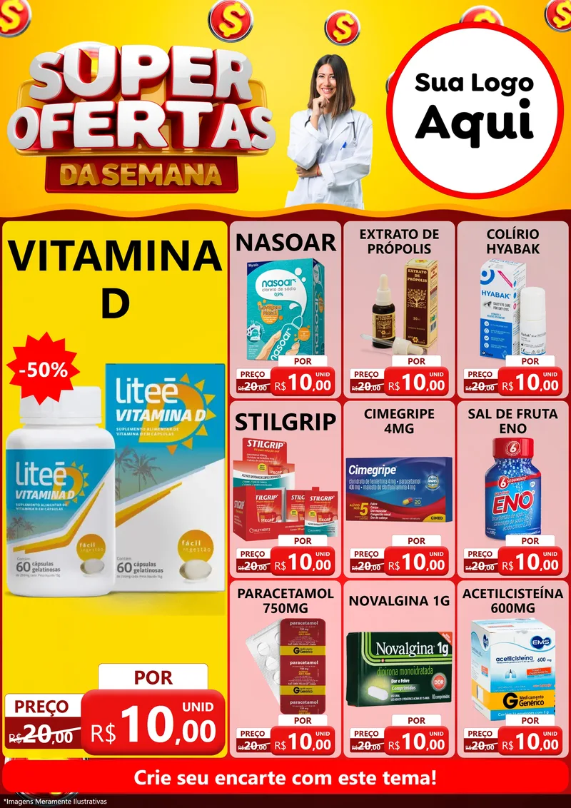 Modelo de Encarte para Encarte A4 Vertical com o tema Super Ofertas da Semana - Farmácia para Farmácia