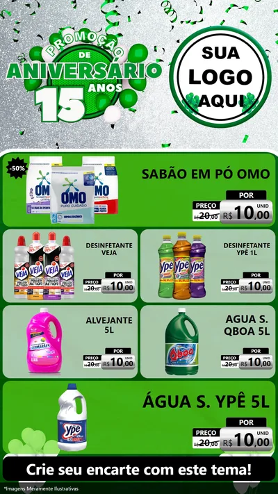 Modelo de TV para TV Vertical com o tema Promoção de Aniversário - 15 Anos para Produtos de Limpeza