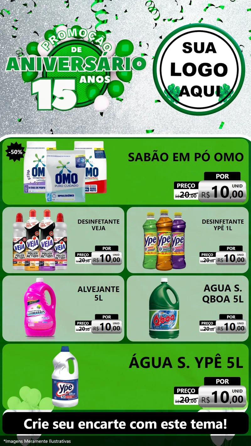 Modelo de TV para TV Vertical com o tema Promoção de Aniversário - 15 Anos para Produtos de Limpeza