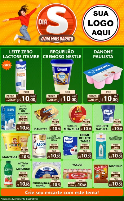Modelo de Encarte para Encarte Grande com o tema Dia S - O Dia Mais Barato para Frios e Laticínios