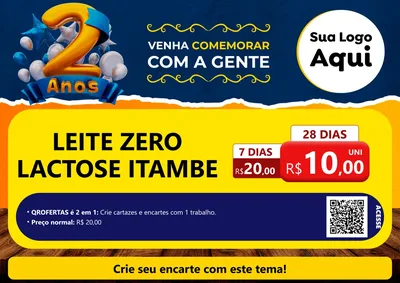 Modelo de Cartaz para Cartaz A4 Horizontal com o tema Aniversário de 2 anos para Frios e Laticínios