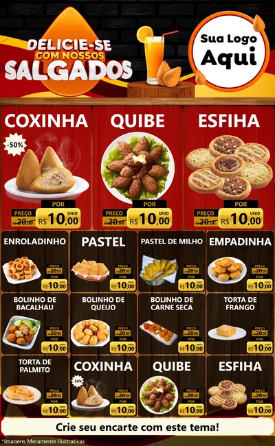 Modelo de Encarte para Encarte Grande com o tema Delicia-se com Nossos Salgados para Salgadaria