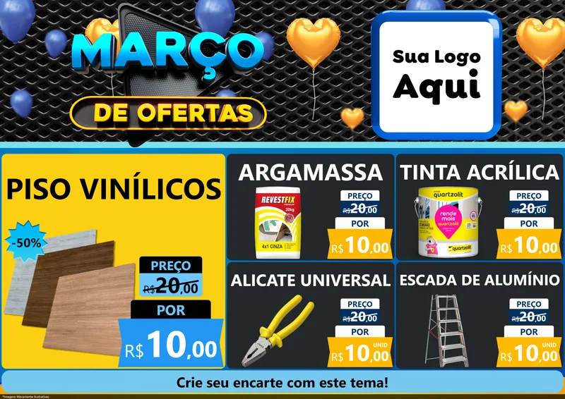 Modelo de Encarte para Encarte A4 Horizontal com o tema Março de Ofertas para Material para Construção