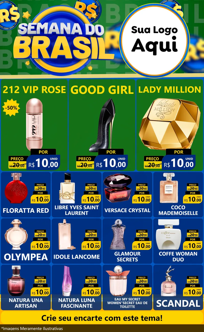 Modelo de Encarte para Encarte Grande com o tema Semana Do Brasil para Perfumes