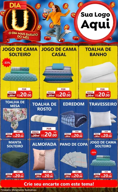 Modelo de Encarte para Encarte Grande com o tema Dia U - O Dia Mais Barato Do Mês para Cama, Mesa e Banho