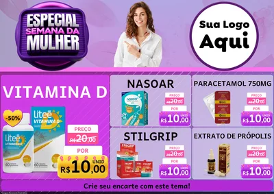 Modelo de Encarte para Encarte A4 Horizontal com o tema Especial Semana da Mulher para Farmácia