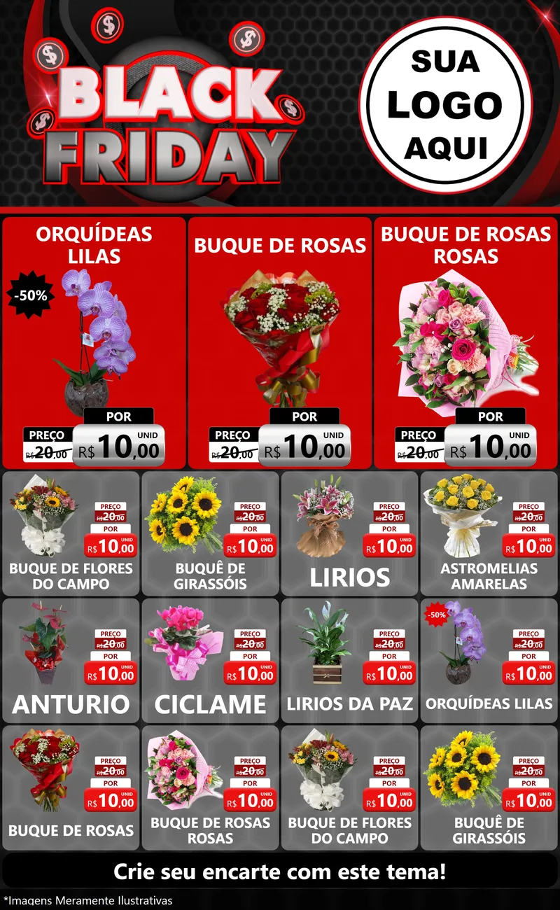 Modelo de Encarte para Encarte Grande com o tema Black Friday para Floricultura e jardim