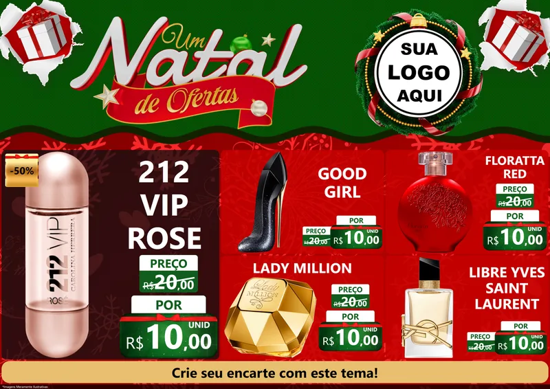 Modelo de Encarte para Encarte A4 Horizontal com o tema Um Natal de Ofertas para Perfumes