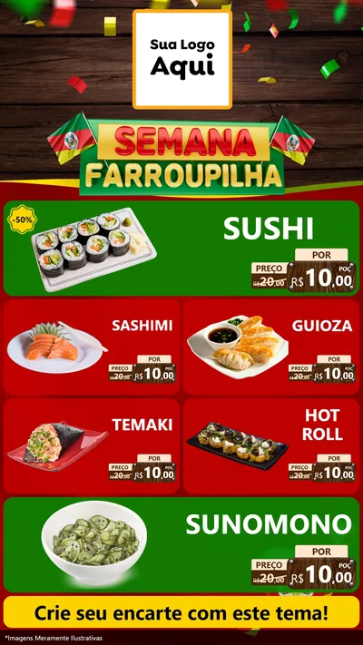 Modelo de TV para TV Vertical com o tema Semana Farroupilha para Comida japonesa