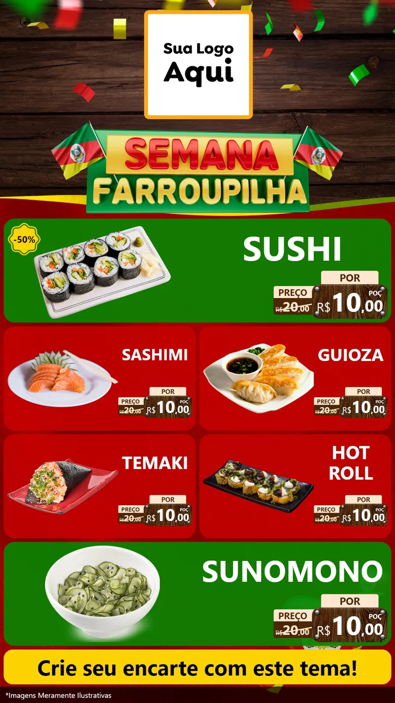Modelo de TV para TV Vertical com o tema Semana Farroupilha para Comida japonesa