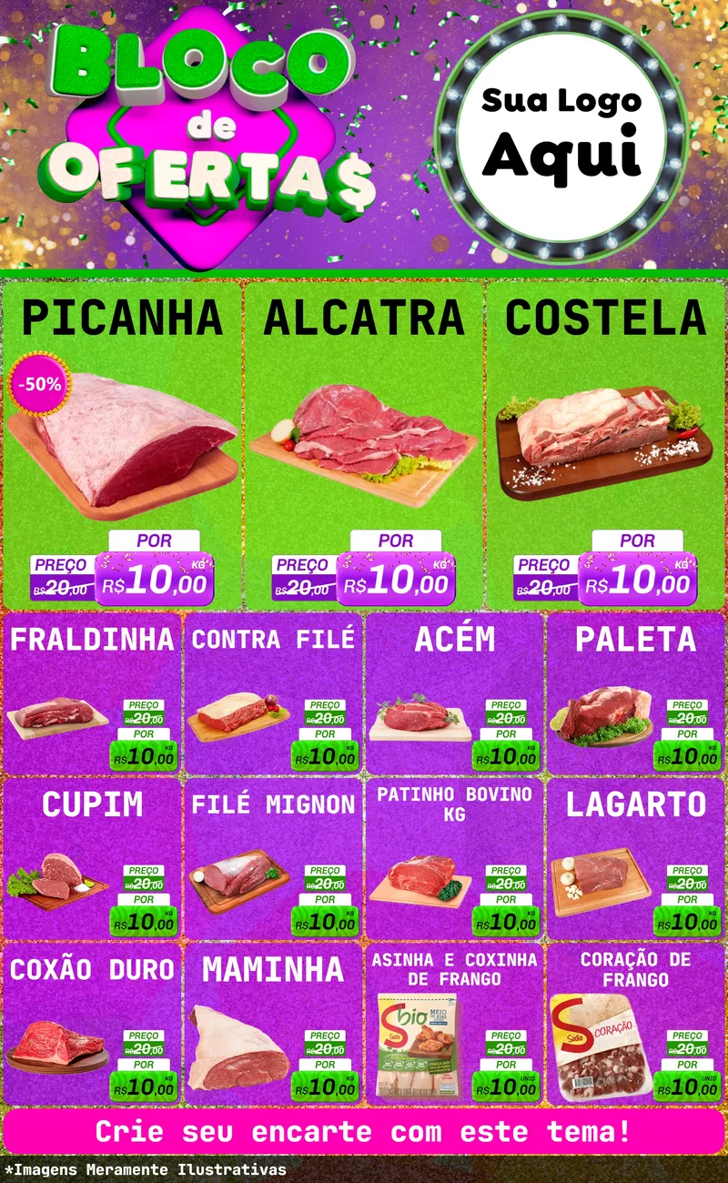 Modelo de Encarte para Encarte Grande com o tema Bloco de Ofertas para Açougue