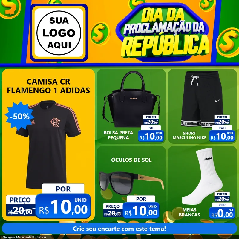 Modelo de Rede Social para Feed Facebook com o tema Dia Da Proclamação da República para Roupas e acessórios