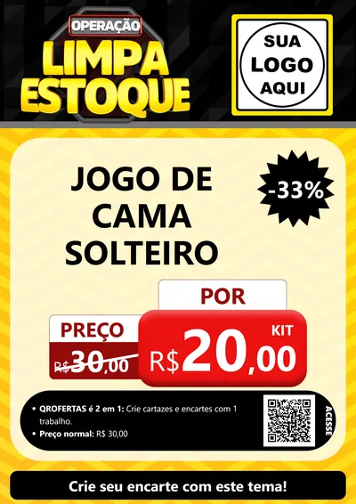 Modelo de Cartaz para Cartaz A4 Vertical com o tema Operação Limpa Estoque para Cama, Mesa e Banho