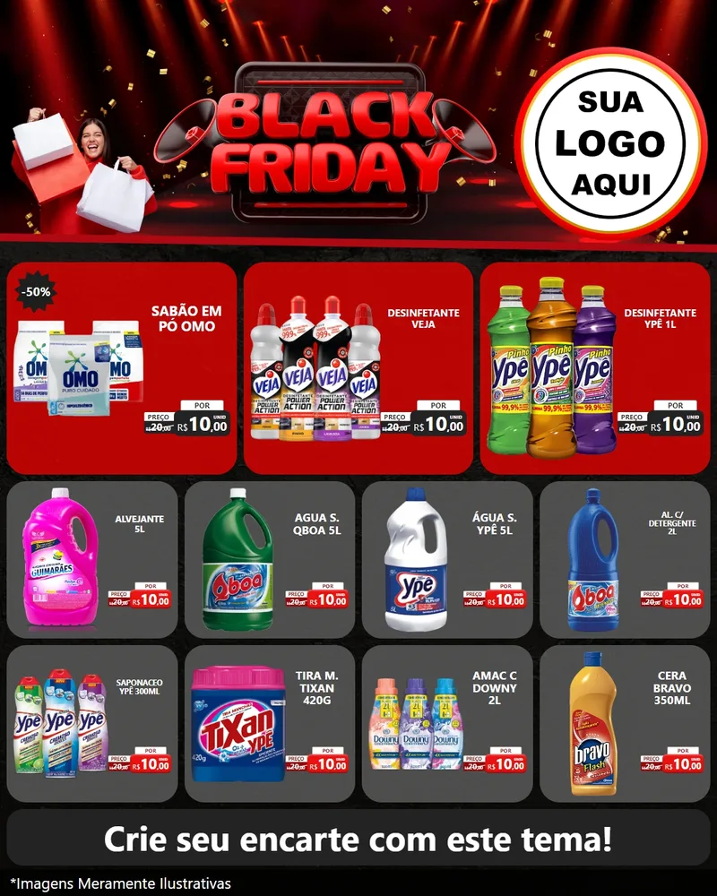 Modelo de Rede Social para Feed Instagram com o tema Black Friday para Produtos de Limpeza