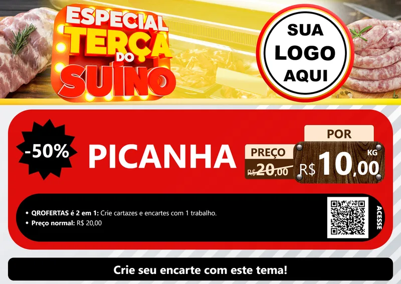 Modelo de Cartaz para Cartaz A4 Horizontal com o tema Especial Terça do Suíno para Açougue