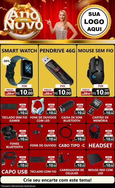 Modelo de Encarte para Encarte Grande com o tema Super Ano Novo para Informática