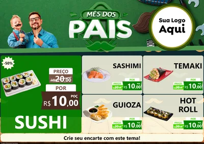 Modelo de Encarte para Encarte A4 Horizontal com o tema Mês dos Pais para Comida japonesa