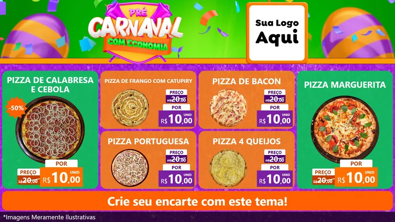 Modelo de TV para TV Horizontal com o tema Pré-Carnaval Com Economia para Pizzaria