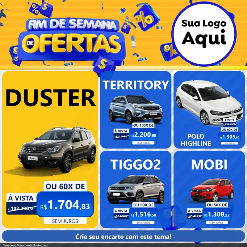 Modelo de Rede Social para Feed Facebook com o tema Fim de Semana de Ofertas para Concessionaria de Carros