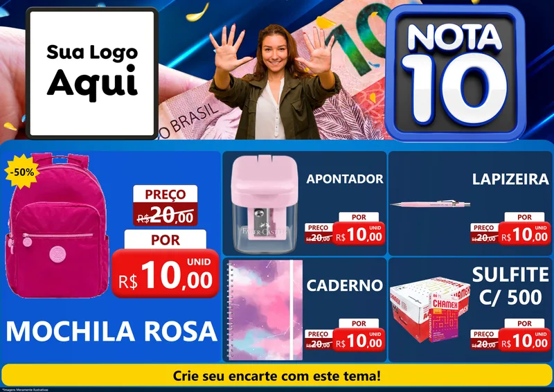 Modelo de Encarte para Encarte A4 Horizontal com o tema Nota 10 para Papelaria