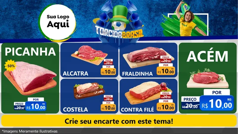 Modelo de TV para TV Horizontal com o tema Torcida Brasil - Copa para Açougue
