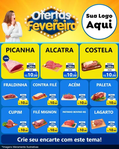 Modelo de Rede Social para Feed Instagram com o tema Ofertas de Fevereiro para Açougue
