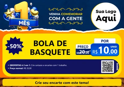 Modelo de Cartaz para Cartaz A4 Horizontal com o tema Um Mês de Aniversário para Artigos Esportivos