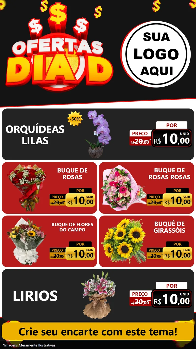 Modelo de TV para TV Vertical com o tema Ofertas Dia D para Floricultura e jardim