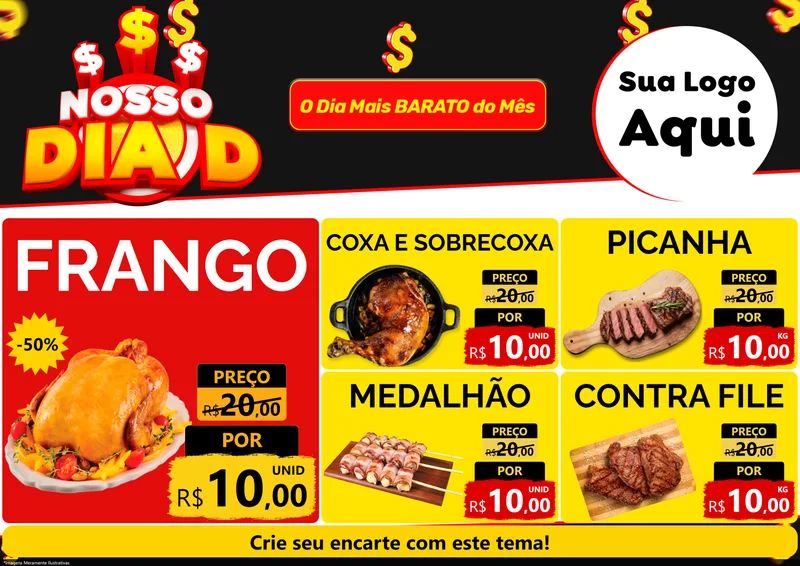 Modelo de Encarte para Encarte A4 Horizontal com o tema Nosso Dia D para Assados