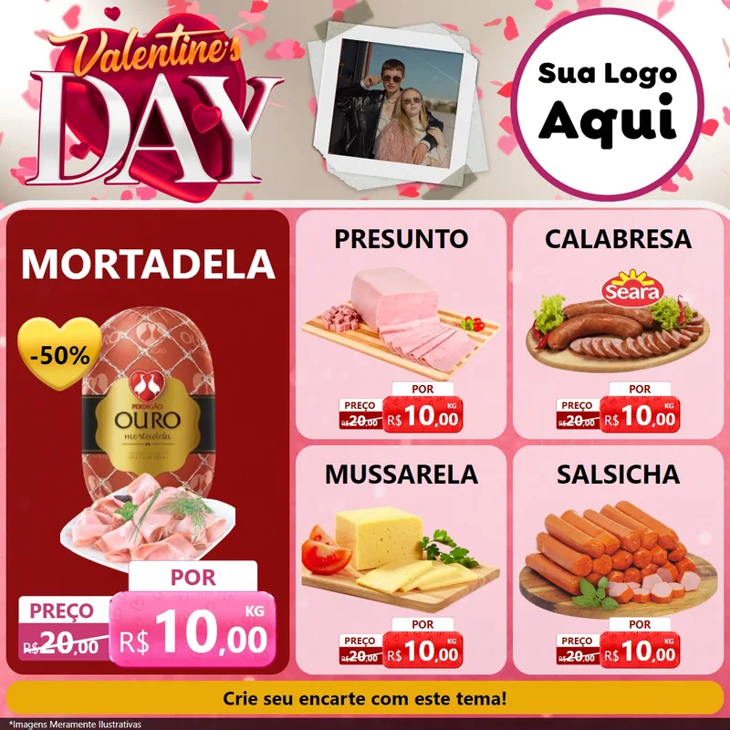 Modelo de Rede Social para Feed Facebook com o tema Valentine's Day para Frios e Laticínios