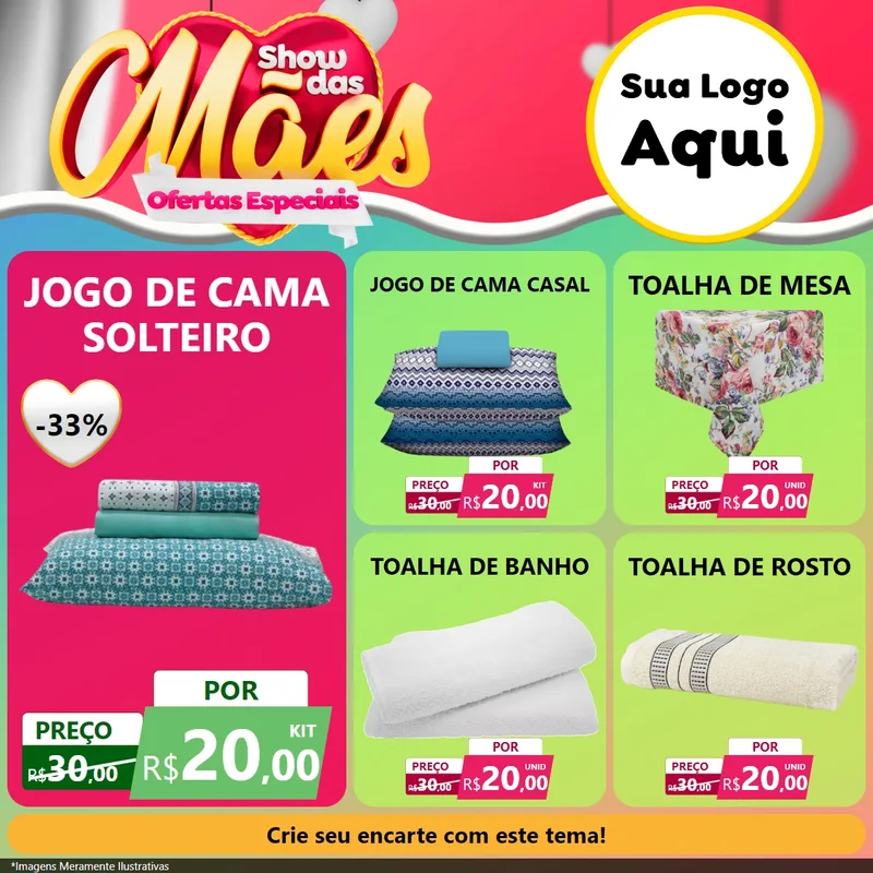 Modelo de Rede Social para Feed Facebook com o tema Show das Mães - Ofertas Especiais para Cama, Mesa e Banho
