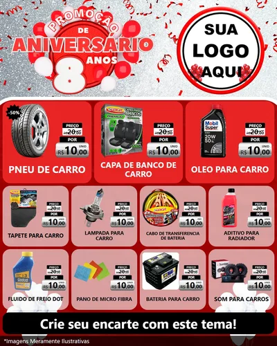 Modelo de Rede Social para Feed Instagram com o tema Promoção de Aniversário - 8 Anos para Auto peças