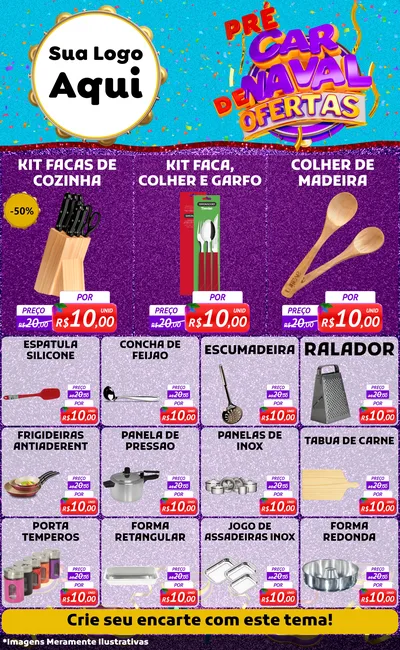 Modelo de Encarte para Encarte Grande com o tema Pré Carnaval de Ofertas para Utilidades Domésticas