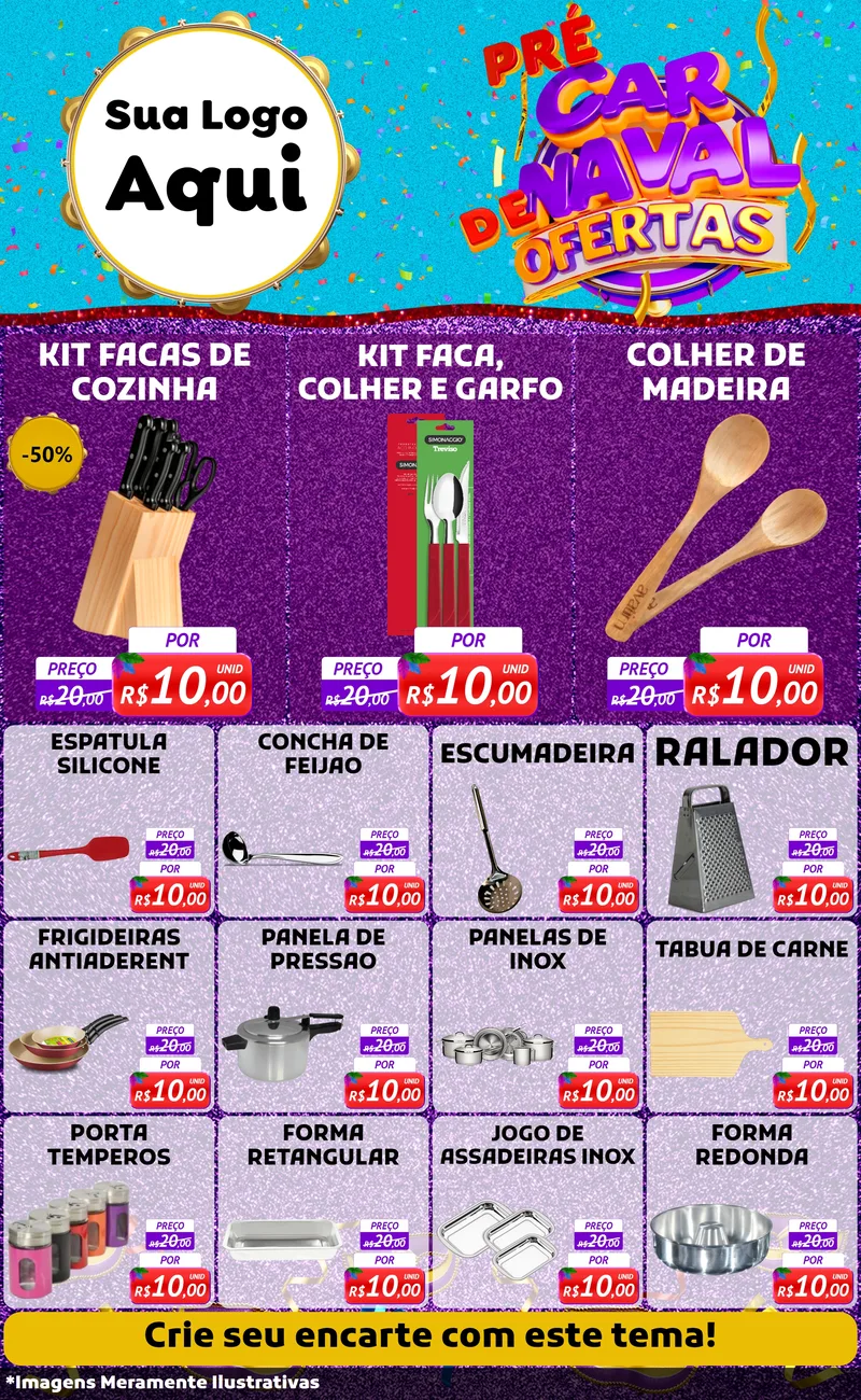 Modelo de Encarte para Encarte Grande com o tema Pré Carnaval de Ofertas para Utilidades Domésticas