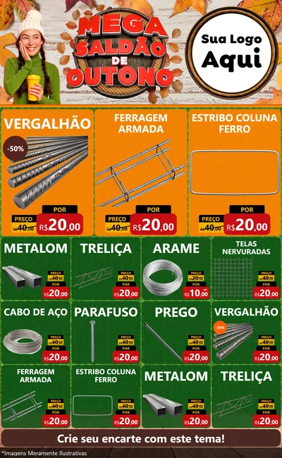 Modelo de Encarte para Encarte Grande com o tema Mega Saldão de Outono para Ferragens