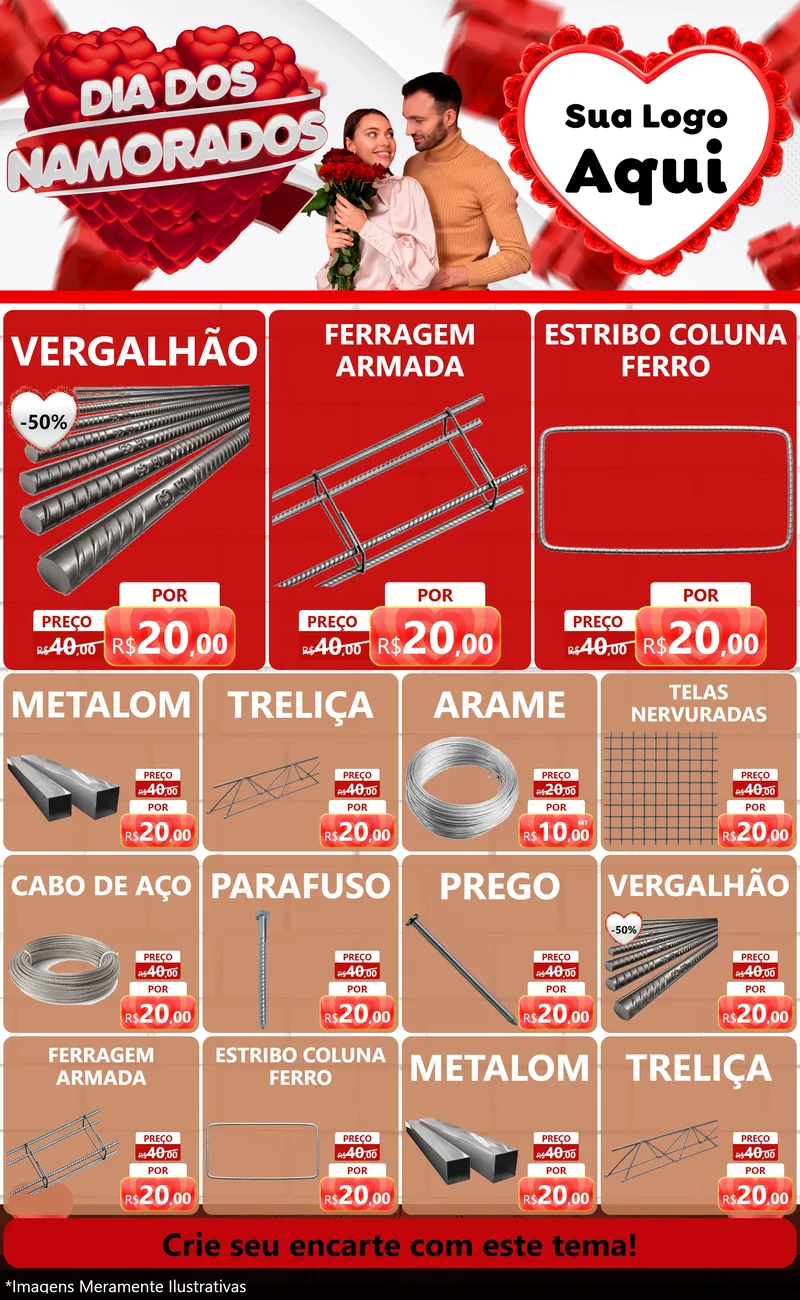 Modelo de Encarte para Encarte Grande com o tema Dia dos Namorados para Ferragens