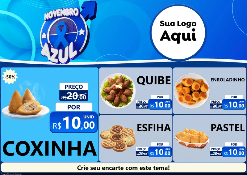 Modelo de Encarte para Encarte A4 Horizontal com o tema Novembro Azul para Salgadaria