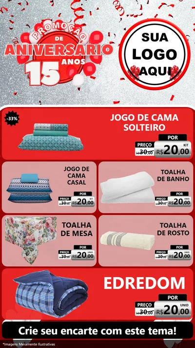 Modelo de TV para TV Vertical com o tema Promoção de Aniversário - 15 Anos para Cama, Mesa e Banho