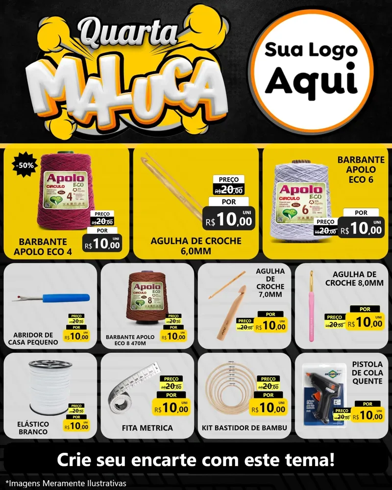 Modelo de Rede Social para Feed Instagram com o tema Quarta Maluca para Armarinho e Aviamentos