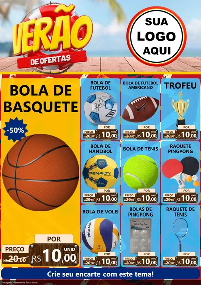 Modelo de Encarte para Encarte A4 Vertical com o tema Verão de Ofertas para Artigos Esportivos
