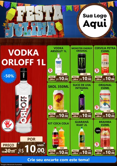Modelo de Encarte para Encarte A4 Vertical com o tema Festa Julina para Distribuidora de bebidas