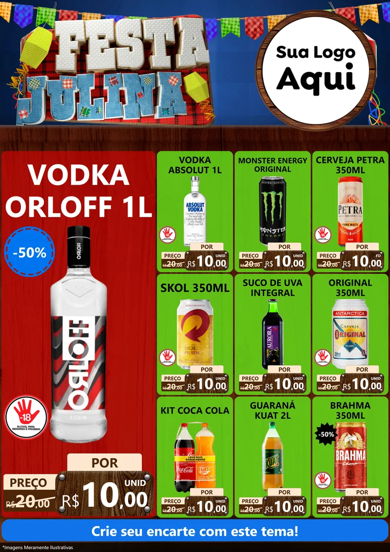 Modelo de Encarte para Encarte A4 Vertical com o tema Festa Julina para Distribuidora de bebidas