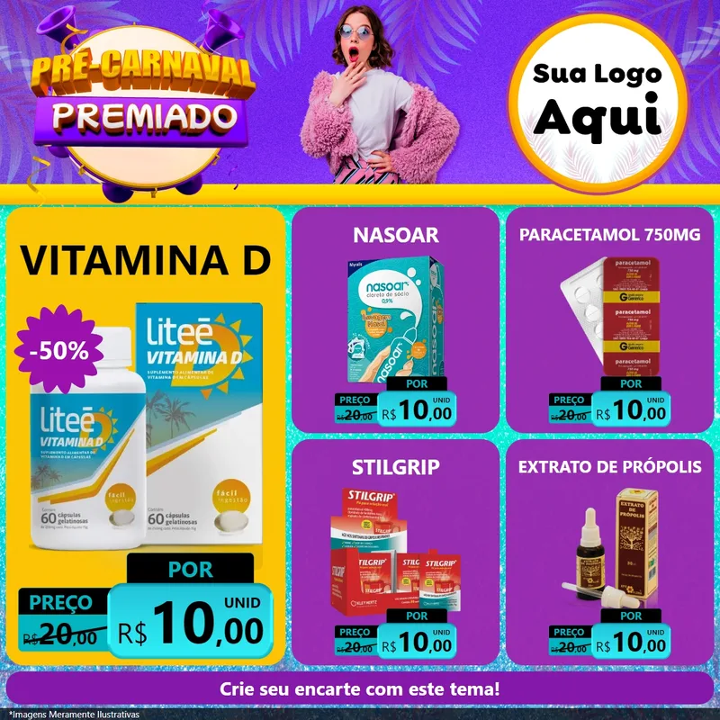 Modelo de Rede Social para Feed Facebook com o tema Pré-Carnaval Premiado para Farmácia