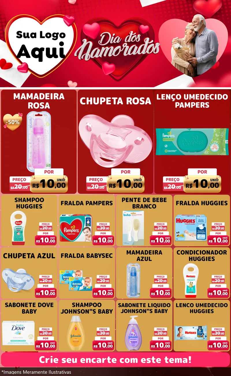 Modelo de Encarte para Encarte Grande com o tema Dia Dos Namorados para Bebês